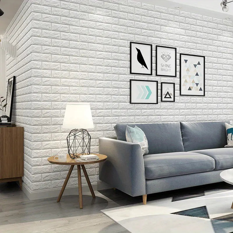3D Self-Adhesive White Brick Foam Wall Panels and Tile Wallpaper Stickers